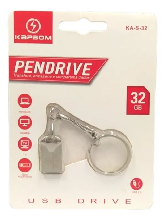 Pendrive 32 GB Kapbom Pen Max USB 2.0 — Metal com Chaveiro