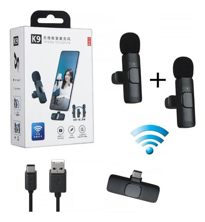 Microfone de Lapela Sem Fio Duplo — USB-C para Android e iPhone