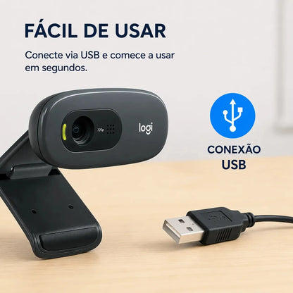 Webcam Logitech C270 HD 720p com Microfone Embutido
