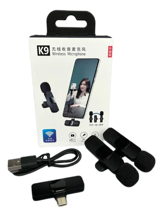 Microfone de Lapela Sem Fio Duplo — USB-C para Android e iPhone