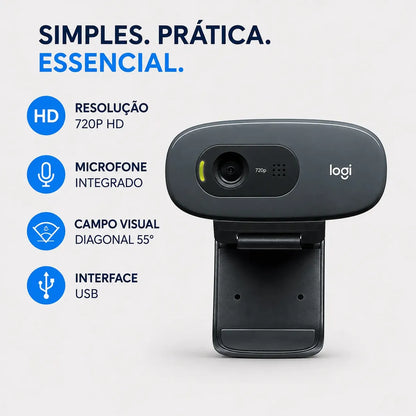 Webcam Logitech C270 HD 720p com Microfone Embutido