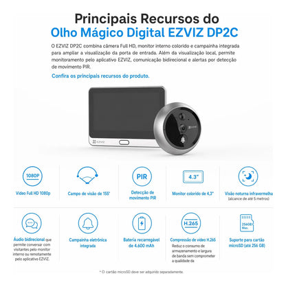 Vídeo Porteiro EZVIZ DP2C — Olho Mágico Digital Full HD 4,3"