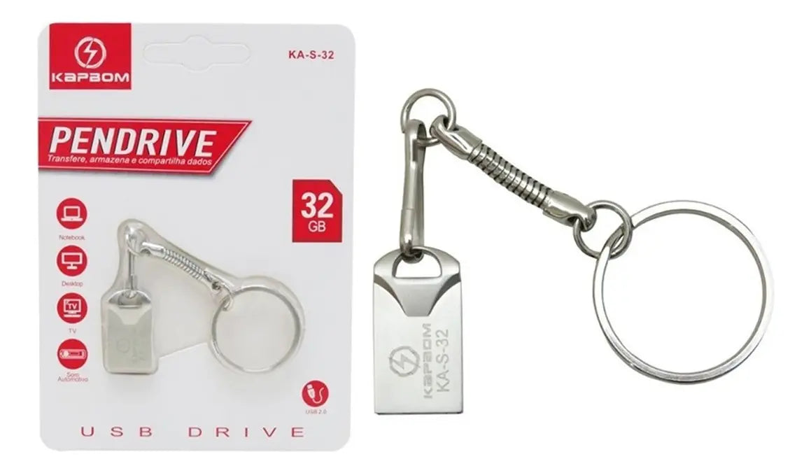 Pendrive 32 GB Kapbom Pen Max USB 2.0 — Metal com Chaveiro